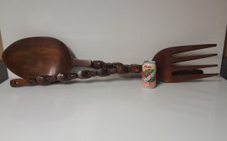 Giant Hand Carved Wood Spoon And Fork Kitchen Decor Island Foreign 38 " Long