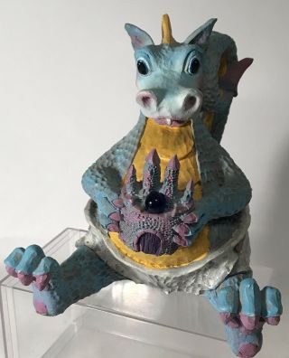 Blue Baby Dragon 8 " Figurine Ceramic Figure Diaper Purple Castle 1988 Statue