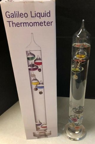 Galileo Glass Thermometer Temp Gauge With 7 Multi Colored Floats 15.  5 " Tall