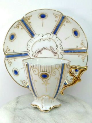 Antique Victorian Miniature Niagara Falls N.  Y.  Souvenir Porcelain Cup & Saucer
