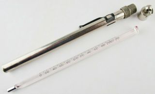 Vtg Palmer Usa Glass Thermometer W/metal Sheath Pocket Clip 6 - 1/4  0° - 220° F
