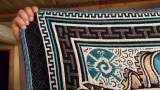 Authentic Mexican Woven Blanket - Jacquard Style w/ Aztec Calendar,  Turquoise 5