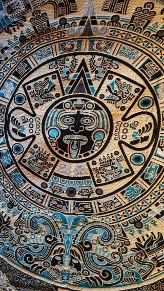 Authentic Mexican Woven Blanket - Jacquard Style w/ Aztec Calendar,  Turquoise 8