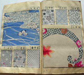 1860s Japanese Textile Sample Book Stencil Dyeing Kimono Fabric Design Patterns 11