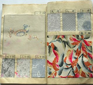 1860s Japanese Textile Sample Book Stencil Dyeing Kimono Fabric Design Patterns