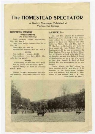 The Homestead Spectator Weekly Newspaper At Virginia Hot Springs 1940 