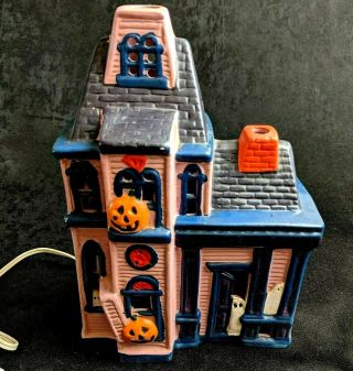 Vtg Halloween Pacific Rim Ceramic Victorian Haunted House Flicker Lights Ghosts