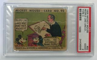 1935 Type Ii Mickey Mouse Gum Card 92 Walt Disney People Like Uncle.  Psa Graded