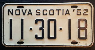 Vintage Canadian License Plate 1962 Nova Scotia 11.  30.  18