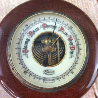 Vintage Stellar Barometer Made in Germany Mahogany Round Wood Visible Gears 2