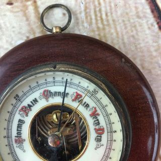 Vintage Stellar Barometer Made in Germany Mahogany Round Wood Visible Gears 3