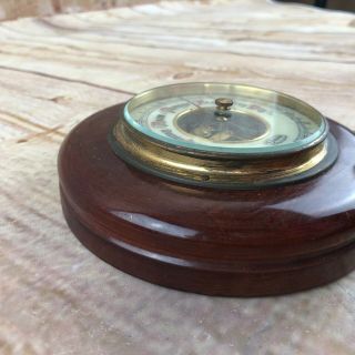Vintage Stellar Barometer Made in Germany Mahogany Round Wood Visible Gears 5