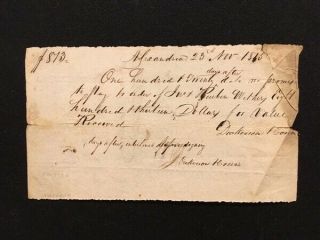 1815 Alexandria Va Handwritten Promissory Note With 50¢ Embossed Revenue
