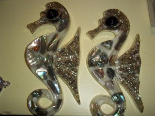 2 Vintage MCM Wall Decor Seahorse Plaques Abalone Shells Lucite Sparkle Repair 1 2