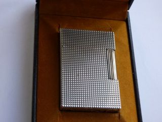S.  T.  Dupont L2 Small Lighter - Silver Plated Diamond Point Design - Boxed