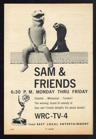 1960 Wrc Tv Ad Sam & Friends Early Jim Henson Puppet Show Kermit The Frog Muppet