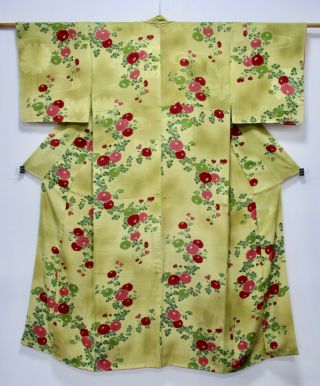 Japanese Silk Antique Kimono / Flower & Flowing Water / Silk Fabric /227