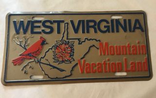 Rare Vtg West Virginia License Plate Vanity Cardinal Mountain Vacation Land