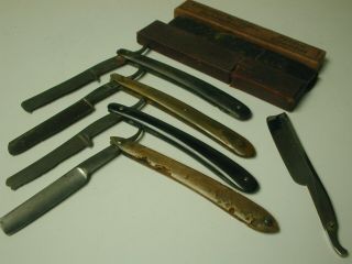 Group Of Vintage Straight Razors And Boxes For Use As Spare Parts