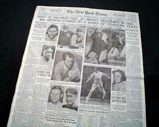 Year In Sports For 1938 Seabiscuit Lou Gehrig Joe Louis & More 1938 Newspaper
