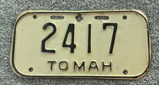 Vintage Tomah Wisconsin Bicycle License Plate White With Black Lettering
