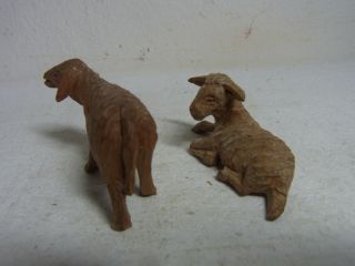 2 Vintage German Hand Carved Wood Sheep AZ 5