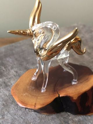 Glass Baron Unicorn Pegasus With 24k Gold Accents On Burled Wood Base