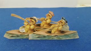 Very Rare Antique Victorian Easter Pop Up 3d Card Birds On Kayaks