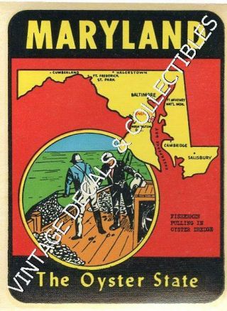Vintage Maryland Oyster State Souvenir Map Travel Water Window Decal Luggage Art