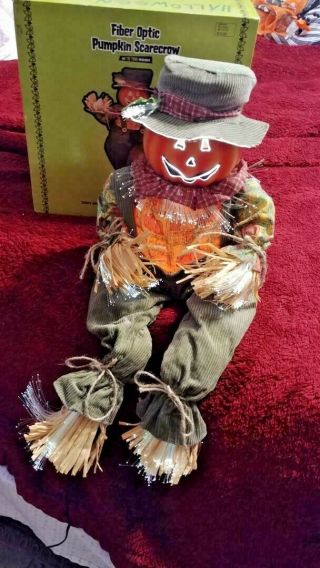 Fiber Optic Pumpkin Scarecrow Halloween 24 " Tall Changing Rainbows Colored Light