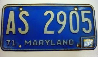 Maryland 1971 License Plate Vintage With 1975 Sticker As 2905