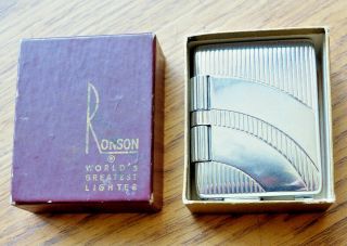 Vintage Ronson Art Deco Silver Lighter With Box