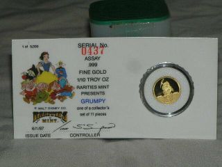 1/10th Oz.  Gold Coin Rarities Disney Snow White Series Grumpy