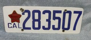 1919 Ca California Porcelain License Plate With Star