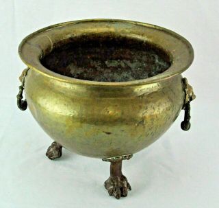 Imperial Russian Brass Footed Jar / Bowl With 3 Lion Head Handles.  (bi Mk/190528)