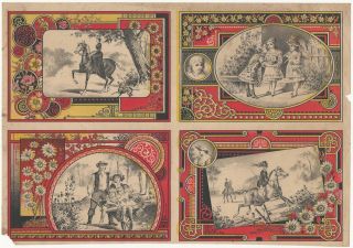 Victorian Sheet Of Four Kaufman & Strauss (attr. ) Aesthetic Movement Papers Cards