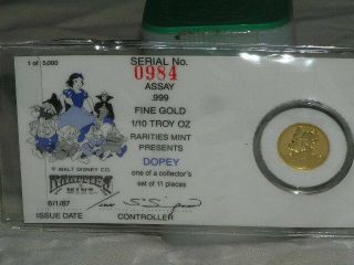 1/10th Oz.  Gold Coin Rarities Disney Snow White Series Dopey