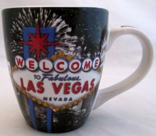 Las Vegas Souvenir Mug Fabulous Black Gold Casino Hotels Skyline Glitter Red