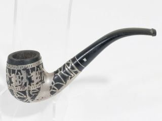 Vintage Medico Sterling Silver Overlay Tobacco Pipe - Aztec Warrior Design