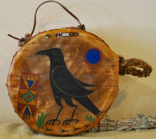 Crow Spirit / Native American Drum Painted By Lakota Artist Sonja Holy Eagle