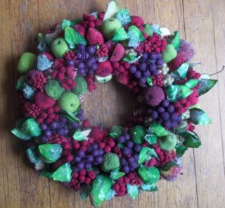 13 " Sugared Frosted Fruit Tree Christmas Door Wreath Iced Icy