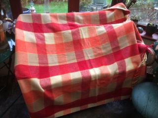 Lovely Soft Vintage Retro Wool Blend Blanket Orange Tartan Picnic 84” X 64”