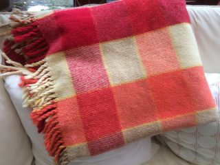 Lovely Soft Vintage Retro Wool Blend Blanket Orange Tartan Picnic 84” X 64” 2