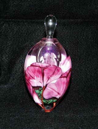 Art Glass Perfume Bottle Floral Design Heavy -