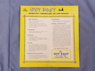 1960s 50s Vtg OUTPOST Camping TOMAHAWK,  Wisconsin Advertising Pamphlet Brochure 2