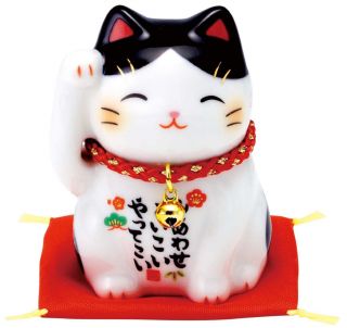 Japan Porcelain Beckoning Cat Maneki Neko Lucky Tabby Am - Y7534 Right Hand