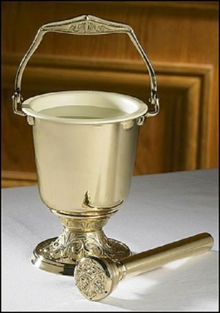 Embossed Holy Water Pot With Sprinkler Set