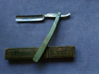 Straight Razor Clauss Fremont Ohio 11/16 Etched Blade Covered Tang & Shank W/box