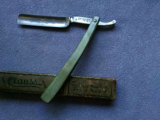Straight Razor CLAUSS FREMONT OHIO 11/16 etched blade covered tang & shank w/box 4