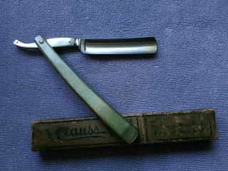Straight Razor CLAUSS FREMONT OHIO 11/16 etched blade covered tang & shank w/box 5